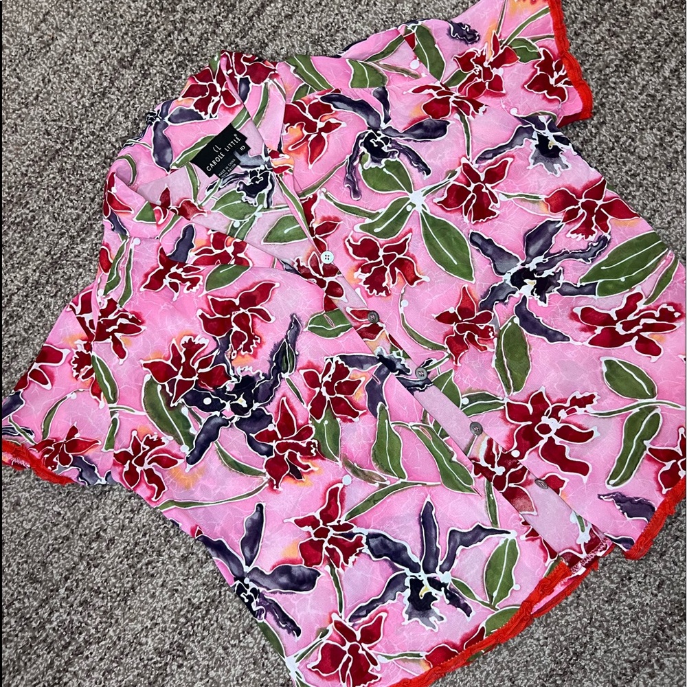 Carole Little vintage pink floral tropical lightweight blouse fits 4/6, XS - Picture 9 of 12